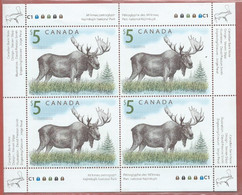 Canada # 1693 Full Pane Of 4 MNH - Wildlife Defiitives - Moose - Hojas Completas