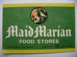MAID MARIAN Food Stores - 30 Matches - Matchbox Label (5 X 3,4 Cm) Czechoslovakia Export UK - Zündholzschachteletiketten