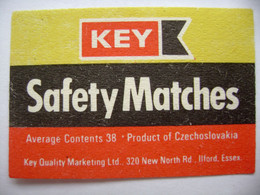 KEY Quality Marketing Ltd Ilford Essex Safety Matches, 38 Matches - Matchbox Label (5 X 3,4 Cm) Czechoslovakia Export UK - Zündholzschachteletiketten