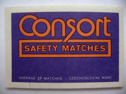 CONSORT Safety Matches - 27 Matches - Matchbox Label (5 X 3,4 Cm) Czechoslovakia Export UK - Zündholzschachteletiketten