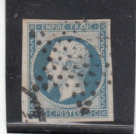France -  Année 1853/62 - N°YT 14A - Type Empire - Oblitéré Etoile Muette + Anneau De Lune Derrière La Tête - 1853-1860 Napoléon III