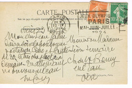 MARQUE POSTALE -  JEUX OLYMPIQUES 1924 - PARIS DEPART - 23-04-1924- Affranchissement 15 C - Semeuse 10 Et 5 Ct - - Estate 1924: Paris