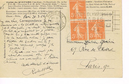MARQUE POSTALE -  JEUX OLYMPIQUES 1924 - PARIS RUE JOUFFROY - 31-03-1924- Affranchissement 15 C - Semeuse X 3 -  5 Ct - - Ete 1924: Paris