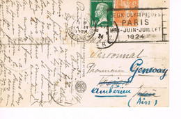 MARQUE POSTALE - JEUX OLYMPIQUES 1924 - GARE ST LAZARE - 14-04-1924- Affranchissement 15 C - Semeuse 5 Ct - Pasteur 10 C - Ete 1924: Paris