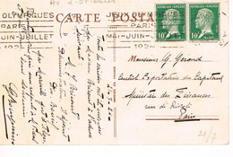 MARQUE POSTALE - JEUX OLYMPIQUES 1924 - AVENUE D'ORLEANS - 21-07-1924- Affranchissement 20 C - Pasteur 10 C X 2  - - Ete 1924: Paris