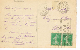 MARQUE POSTALE - JEUX OLYMPIQUES 1924 - PLACE CHOPIN - 17-06-1924- Affranchissement 20 C -Semeuse 10 C X 2  - - Summer 1924: Paris