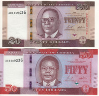 LIBERIA  New 20 & 50 Dollars  New Issue  PW39-W40  Dated  2022   Presidents Vacanarat Shadrach Tubman &Samuel Kayon Doe - Liberia