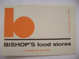 BISHOP’S Food Stores - 28 Matches - Matchbox Label (5 X 3,4 Cm) Czechoslovakia Export UK - Zündholzschachteletiketten