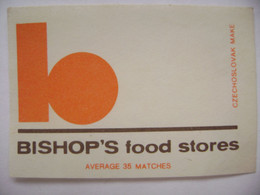 BISHOP’S Food Stores - 35 Matches - Matchbox Label (5 X 3,4 Cm) Czechoslovakia Export UK - Zündholzschachteletiketten