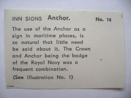 INN SIGNS No. 16 - Anchor - Back Matchbox Label (5,5 X 3,5 Cm) Czechoslovakia Export UK - Zündholzschachteletiketten