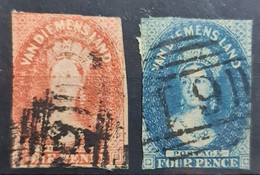 TASMANIA 1856/57 - Canceled - Sc# 7, 9a - Used Stamps