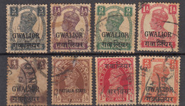 Gwalior Used, British India 1942, KGVI, 8 Diff., - Gwalior