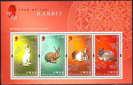 2011 HONG KONG YEAR OF THE RABBIT MS OF 4V - Unused Stamps