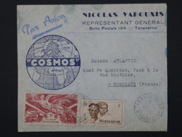 R32 MADAGASCAR   BELLE LETTRE COSMOS   1947 TANANARIVE A BORDEAUX  FRANCE +++AFF. INTERESSANT +++ - Luchtpost