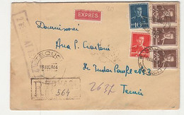 WW2 LETTER, CENSORED TARGU JIU NR 2, KING MICHAEL STAMPS ON REGISTERED COVER, 1944, ROMANIA - Lettres 2ème Guerre Mondiale