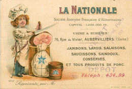 Aubervilliers * LA NATIONALE Société D'alimentation 76 Rue Du Vivier * Carte De Visite Ancienne Illustrée Cuisinier Cook - Aubervilliers