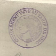 Feuille Entete République Française 1f  Cachet Complément Payé Au Tarif De 1920 Marcophilie - Storia Postale