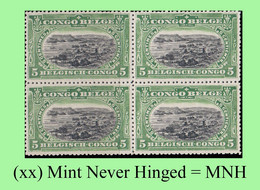 1910 ** BELGIAN CONGO / CONGO BELGE = COB 054 MNH GREEN MATADI : BLOC OF -4- STAMPS WITH ORIGINAL GUM - Blocks & Kleinbögen