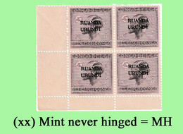 1925 ** RUANDA-URUNDI = RU 065 MNH VLOORS -2- UBANGI HEAD ( ANGLE BLOCK X 4 STAMPS WITH ORIGINAL GUM ) - Unused Stamps