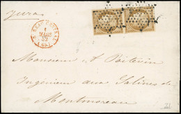 Obl. 1 - Paire Verticale Du 10c. Bistre-jaune Obl. étoile S/lettre Frappée Du Cachet Rouge BUREAU CENTRAL (60) Du 1er Ma - 1849-1850 Ceres