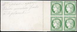 (*) 2 - Essai Du 15c. En Vert S/carton. Bloc De 4. Sans Teinte De Fond. Grand Bord De Feuille. SUP. - 1849-1850 Ceres