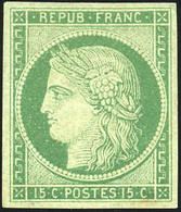 * 2 - 15c. Vert. Grande Marges. SUP. - 1849-1850 Cérès