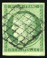 Obl. 2 - 15c. Vert. Obl. Grille Légère. TB. - 1849-1850 Ceres