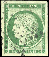 Obl. 2 -  15c. Vert Avec Amorce De Voisin. Obl. étoile. SUP. - 1849-1850 Cérès