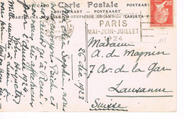 MARQUE POSTALE - JEUX OLYMPIQUES 1924 - PLACE CHOPIN - 26-12-1923 - Affranchissement - 30 C - Pasteur - - Ete 1924: Paris