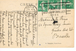 MARQUE POSTALE - JEUX OLYMPIQUES 1924 - PARIS DEPART - 21-12-1923 - Affranchissement - 30 C -  Semeuse X 3 - - Summer 1924: Paris