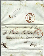BELGIQUE - Lettre De SOTTEGHEM Du 28 Octobre 1847 à GEND + Griffe "PP" Encadrée + Port "2" - 1830-1849 (Belgique Indépendante)