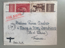 Colonies Enveloppe AEF De Bangui 4 Avril 1947pour Roz Landrieux No 218 Et 221 - Lettres & Documents