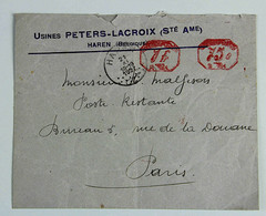 Lettre 1927 Haren Usines Peters-Lacroix Pour Paris, Affr. EMA 1f + 75c - Andere & Zonder Classificatie
