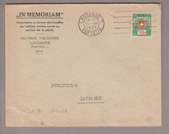 CH Portofreiheit Zu#9 10Rp. GR#203 Brief 1929-12-31 Lausanne "In Memoriam" - Vrijstelling Van Portkosten