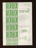 France Neuf** Feuillet 10 Timbres Carnet Type Marianne De Muller N°1010 Cote 50€ - Alte : 1906-1965