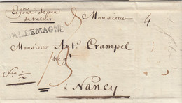 Brief 19 Nov 1772 Van Frankfurt Naar Nancy Met Stempel D'ALLEMAGNE 44x4mm Onbekend In Marques De Passages Vd Linden - Marques D'entrées