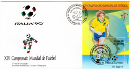 Brasil 1990, Footbal World Club In Italy, Block In FDC - 1990 – Italie