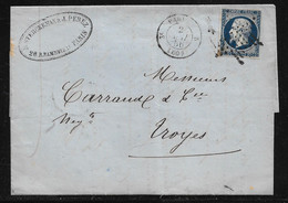 France N°14Ab Bleu Noir, Oblitéré étoile Pleine De Paris (60 Seine) - 1853-1860 Napoléon III