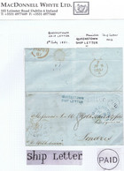 Ireland Maritime Cork 1851 Cover With QUEENSTOWN/SHIP LETTER And Mauritius "Ship Letter" On Face - Préphilatélie