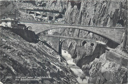 Switzerland Postcard Mountain Train Bridge Schollenenbahn Teufelsbrucke 1958 - Autres & Non Classés