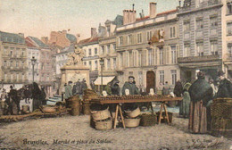 Bruxelles  Marché  Et Place Du Sablon Carte Colorisée Super Animée Voyagé En 1903 - Markten