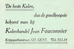 Buvard Carte De Visite Kolenhandel Jean Fauconier  Gent De Beste Kolen  150mmX100mm - Publicités