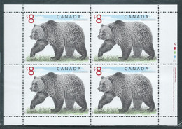 Canada # 1694 Full Pane Of 4 MNH With Inscription - Wildlife Defiitives - Grizzly Bear - Ganze Bögen