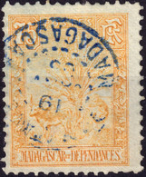 MADAGASCAR - 1903 - Yv.74 Type Ravenala 75c Jaune-orange Obl. Bleu ° - Voir Scans (c.42€) - Usati