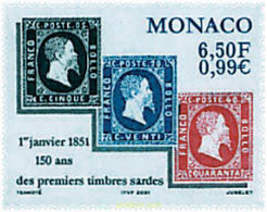 77489 MNH MONACO 2000 150 ANIVERSARIO DEL PRIMER SELLO DE CERDEÑA - Otros & Sin Clasificación