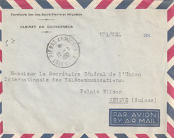 SPM Lettre De Service 1961 Adressé à UIT Enveloppe Territoire Des Îles SPM Cabinet Du Gouverneur - Lettres & Documents