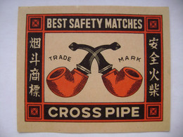 CROSS PIPE Best Safety Matches - Larger Matchbox Label (8,8 X 7,3 Cm) Czechoslovakia Export - Zündholzschachteletiketten