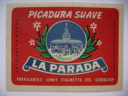 PICADURA SUAVE - LA PARADA Solo Match Works  - Larger Matchbox Label (9,3 X 7 Cm) Czechoslovakia Export Gibraltar - Zündholzschachteletiketten