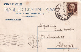 PISA - RINALDO CANTINI - CARTOLINA COMERCIALE FP SPEDITA NEL 1943 PISA - LA SPEZIA - Reclame