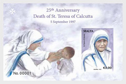 Malta 2022 25th Anniversary Death Of St. Teresa Of Calcutta 5 September 1997 Block - Mother Teresa